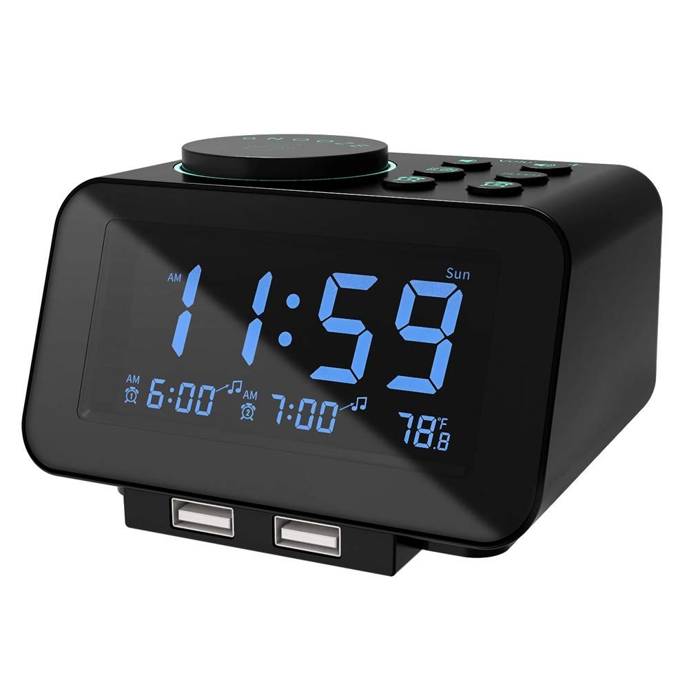 Digital Dual Alarm Clock Radio - 0-100% Dimmer with Weekday/Weekend Mode, 6 S...