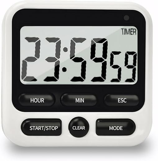 Digital Kitchen Timer 24 Hour Clock and Alarm Function with Silent or Alarm Manual Switching Count UP or Down and Memory Function for Cooking, Baking, Meeting