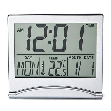 Digital Travel Alarm Clock - Foldable Calendar Temperature Clock with Snooze Mode - Large Number Display, Battery Operated - Compact Desk Clock for All Ages,white,G165487