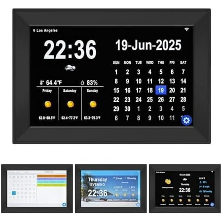 Digital WiFi Clock for Seniors,Touch Screen Clock with Auto Sync, 7-Day Weather, 64 Custom Alarms, Digital Calendar Desk Clock for Home, Office, Bedroom (10.1inch NO APP)
