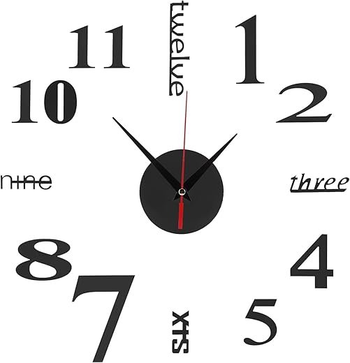DIY Wall Clock Silent Frameless Wall Clocks Battery Operated 15.7 Inch Black Acrylic Wall Clock Sticker Modern Wall Clocks for Living Room Kitchen Bedroom Office (S)