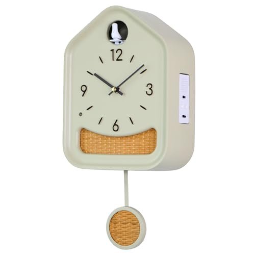 DODEKA Cuckoo Clock White Bird Polyresin Modern Design Rattan Decoration Hourly Chime Pendulum for Bedroom Home Office Kichen