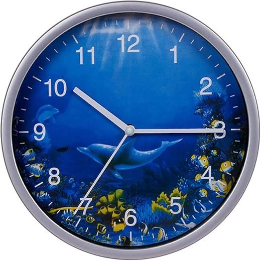 Dolphins Wall Clock 8 Inch Silent Non-Ticking Battery Operated Ocean Clock Easy to Read