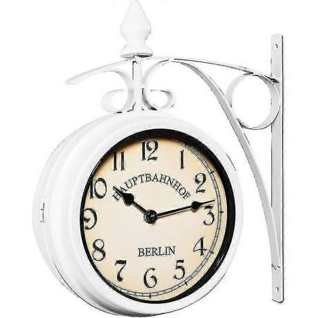 Double Sided Station Clock Black White Retro Wall Watch White -gt TA