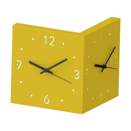 Double Sided Wall Clock, Wall Hanging Clocks, Minimalist Double Faced Clocks Night Light, Square Lighted Corner Clock for Hallway Study Room Yellow