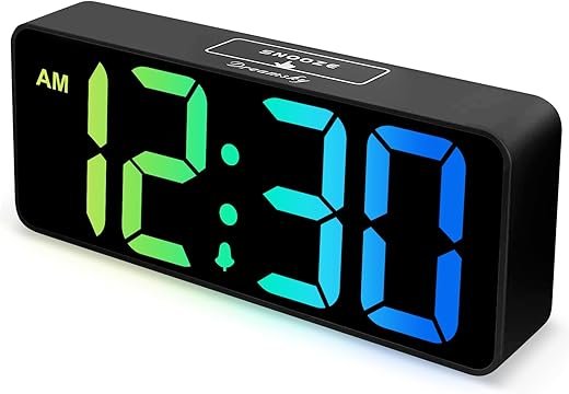 DreamSky Large Digital Alarm Clock Big Numbers for Seniors & Visually Impaired, RGB 9 Inches Desk Clock for Bedroom, Dimmable Jumbo Display, USB Ports, Loud Alarm for Heavy Sleepers, Adjustable Volume