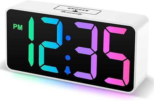 DreamSky Super Loud Alarm Clock for Heavy Sleepers - RGB Small Digital Clock for Kids Bedroom Bedside Nightstand, Electric Desk Clock with Large Number, Dimmer, Adjustable Volume, USB-C Powered