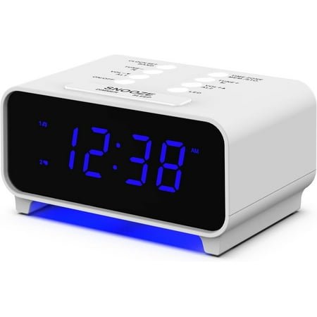 Dual Alarm Clock with AM/FM Radio - SmartSet, 0.9” Blue LED, 4-Level Dimmer & Auto Time