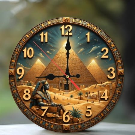 Egypt Pyramid Wall Clock Ancient Pharaoh Art 10-Inch Silent Wooden Wall Clock, Battery Operated (AA Batteries Not Included), Artistic Home Decor