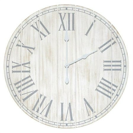 Elegant Designs 23 Large Wood Plank Coastal Rustic Wall Clock, White Wash