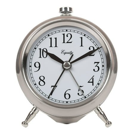 Equity Small Silent Sweeping Quartz Analog Metal Alarm Clock, Silver, 25655