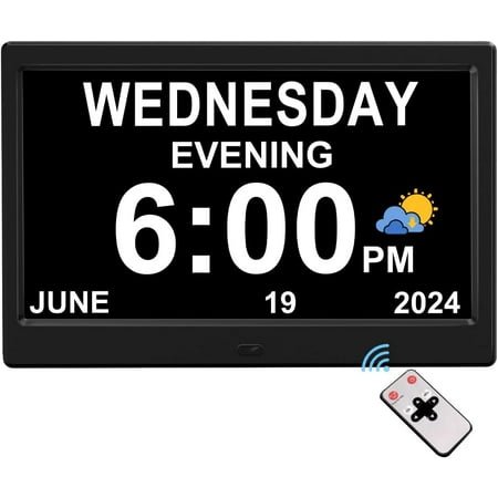 Extra Large Impaired Vision Digital Alarm Clock with Day and Time for Elderly Calendar Clock Auto Dimmable Clock (10.1 Inch Black)