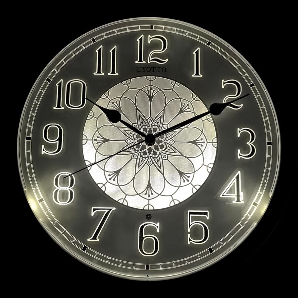 eYotto Night Light Wall Clock for Bedroom, Illuminated Wall Clocks Battery Operated Glow in The Dark Lighted Clock for Home, Living Room, Kitchen, Office, Easy to Read Large Display, 12Inch