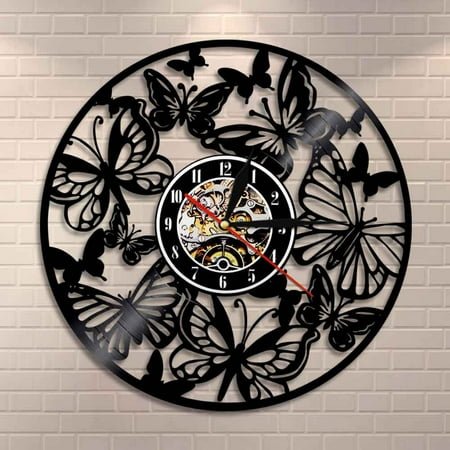Fairy Wings Angel Butterfly Wall Art Home Decor Wall Clock Butterflies Vinyl Record Clock Insect Wild Life Animal Clock