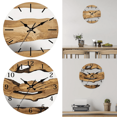 Fakrich 30CM Silent Wooden Brown Wall Clock, Farmhouse Style Vintage Rustic Clocks for Walls, Distressed Kitchen Clock Decorative for Living Room Bedroom Office (A)