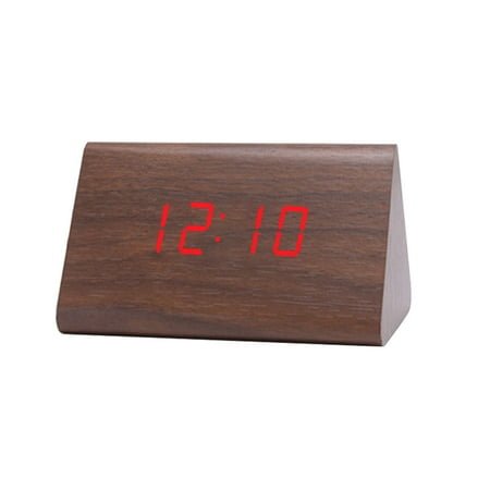 Farfi Digital Wooden USB LED Night Light Alarm Clock Thermometer Display Timepiece (Palmoxylon Red)