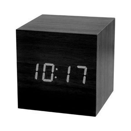 Farfi Wooden Sound Control Square LED Digital USB/AAA Electronic Table Alarm Clock (Black)