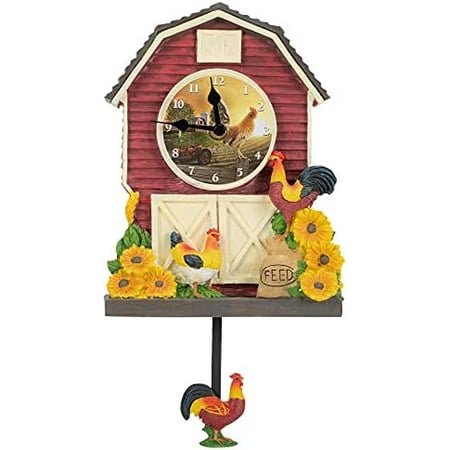 Farm Rooster Pendulum Rustic Floral 15 inch Resin Stone Wall and Tabletop Clock$$Home Decor, Kitchen, & Other