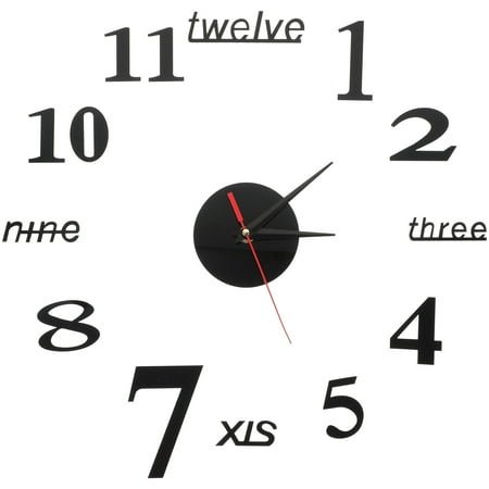 Ferencaa Modern 3D Frameless Large Wall Clock Novelty DIY Mirror Surface Clock Home Decorations (Black)