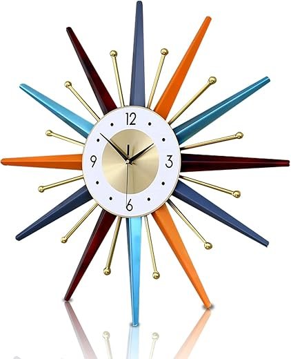 FIELDY Large Wall Clock 22 Inch Mid Century Wall Clocks Starburst Clock Non Ticking Battery Operated 3D Wall Clocks Home Décor for Living Room, Kitchen, Dining Room, Bedroom