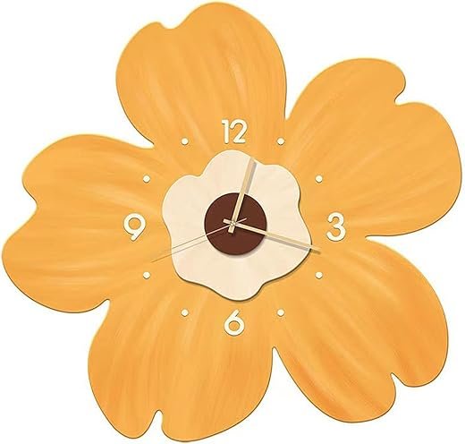 Flower Shaped Wall Clock, Wall Clock Silent Non-Ticking Kids Room, Daisy Flower Shaped Wall Clock, Flower Style Wall Hanging Clock Yellow