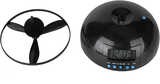 Flying Alarm Clock, Alarm Clock Novelty Flying LCD Digital Portable Mini Round Propeller Household Supplies for Gentle Wake Up Heavy Sleepers Boys Girls