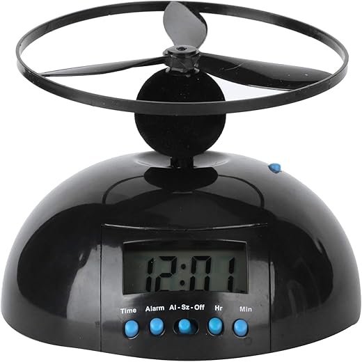 Flying Alarm Clock Mini Round Propeller Alarm Clock LCD Display Digital Clock Run Away Rolling Helicopter Novelty Alarm Clock for Gentle Wake Up