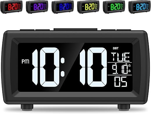 FM Radio Alarm Clocks for Bedrooms, Loud Alarm Clock for Heavy Sleepers, Digital FM Radio Clock with Brightness Dimmer, USB Port, 7 Font Colors, Snooze, Battery Backup (Not AM)