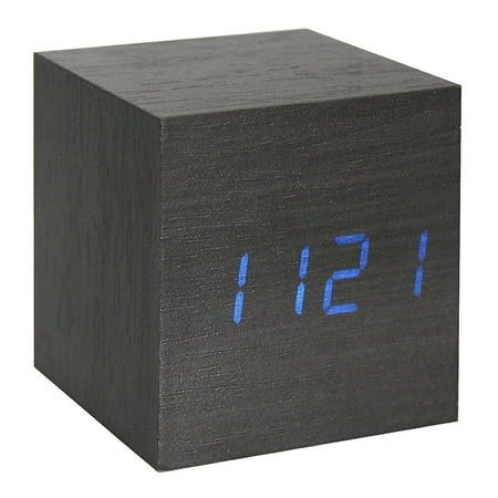FNNMNNR Modern Wooden Cube Design Digital LED Desk Alarm Clock Voice Control Thermometer Timer Calendar