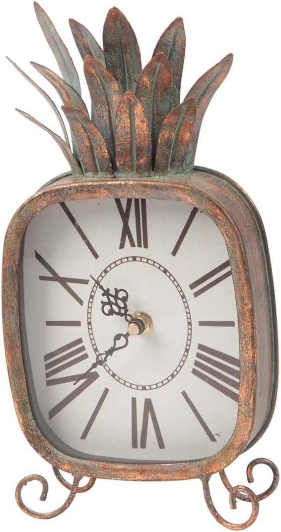 Foreside Home & Garden Copper Patina Rustic Pineapple Metal Battery Operated Table Clock