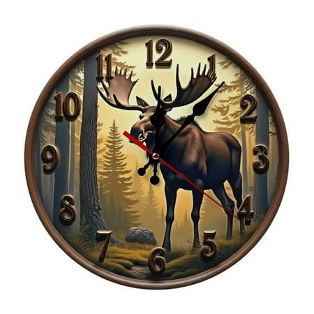 Forest Moose Wall Clock 10 Inch Silent Non Ticking Round Clock Decoration for Living Room Kitchen Bedroom Bathroom Office Classroom