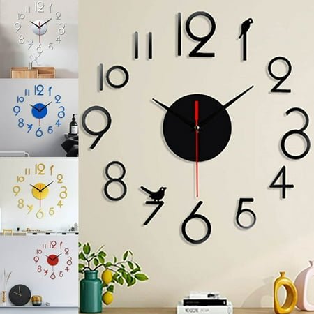 Frameless 3D Mirror Wall Clock, Large Silent Modern Design for Living Room, Bedroom and Home Office, Easy to Install
