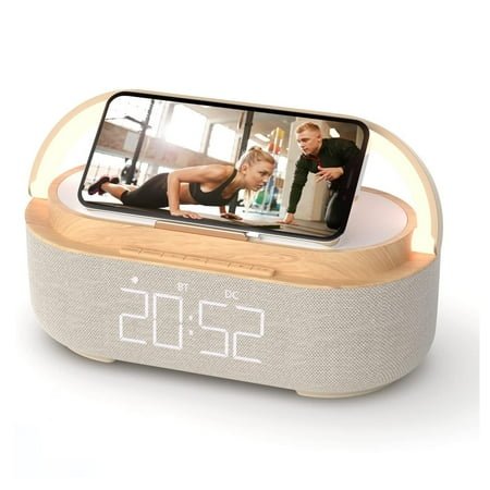 Freefish 6 in1 Multi-functional Bluetooth Speaker-FM Radio-Smartphone Wireless Charger for IPhone 15/14/13/12/11 Series-Alarm Clock-Touch Control Bedside Lamp-Phone Stand