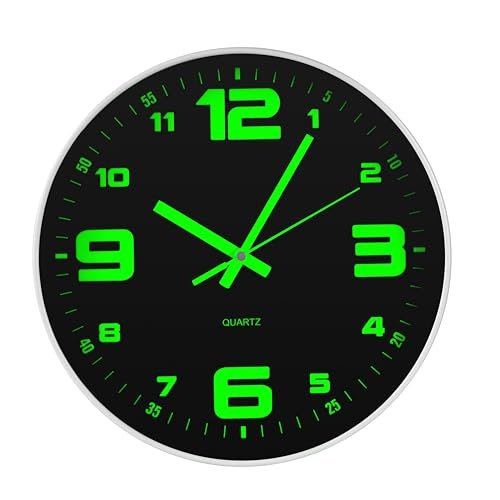 GadEdgen 12 inch Wall Clock Silent Wall Clocks Glow in The Dark Clocks Analog Battery Operated Night Light Clock Up Neon Modern Wall Clocks for Living Room, Bedroom, Kitchen, Bathroom, Home Decor