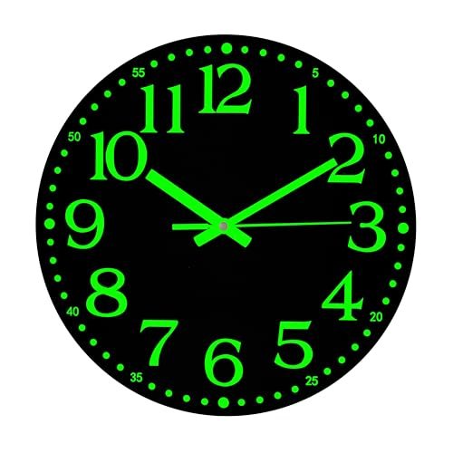 GadEdgen Wall Clock 12 inch Battery Operated Silent Wall Clocks Non-Ticking Glow in The Dark Clocks Analog Night Light Clock Up Neon Outdoor Clocks for Living Room Bedroom Kitchen Bathroom Home Decor