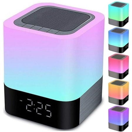Gallstep Night Lights Bluetooth Speaker, Alarm Clock Touch Sensor Dimmable Multi-Color Changing Bedside Lamp, MP3 Player, Wireless