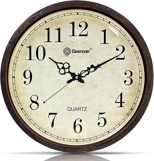 Geevon Vintage Brown Wall Clock, Silent 16 Non Ticking Wall Clock Battery Operated Retro Rustic Style Round Clock Decorative for Kitchen,Classroom,Bedroom,Living Room Decor