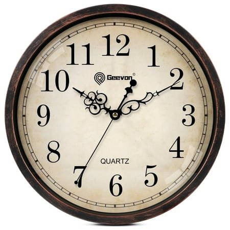 Geevon Vintage Wall Clock, Silent 12 Non Ticking Retro Round Clock Quartz Decorative Battery Operated Wall Clock for Kitchen, Office, Classroom, Bedroom, Living Room Decor