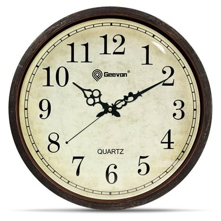Geevon Vintage Wall Clock, Silent 16 Non Ticking Retro Round Clock Quartz Decorative Battery Operated Wall Clock for Kitchen, Office, Classroom, Bedroom, Living Room Decor