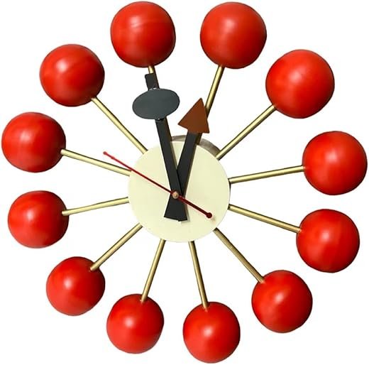 George Nelson Ball Clock Replica, Stylish Red Wall Clock for Modern Spaces, Unique Home Accent Piece