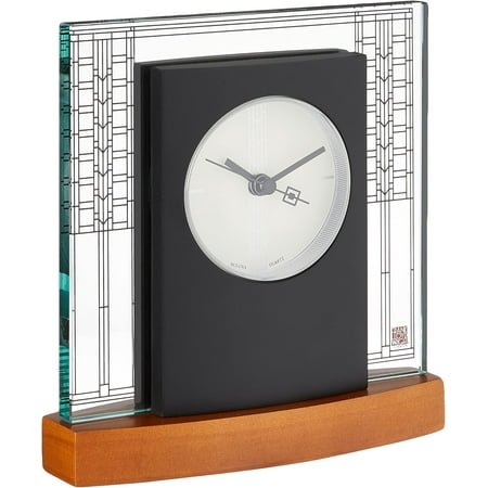 Glasner Quartz Sweep Accent Glass B7750 Design Cherry with Silent Architectural Desk Wright Frank Lloyd Wood Base Movement House Operated 6.25 Battery Clock Art Clock