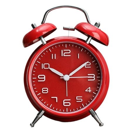 Gnwei Analog Alarm Clock 4 Twin Bell Vintage Red Silent Non-Ticking Quartz Battery Operated Extra Loud with Backlight for Bedside Table Desk, Retro Clocks Old Fashioned for Heavy Sleepers