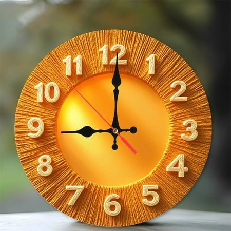 Golden Sunburst Wall Clock Home Decor 10-Inch Silent Wooden Wall Clock, Battery Operated (AA Batteries Not Included), Artistic Home Decor