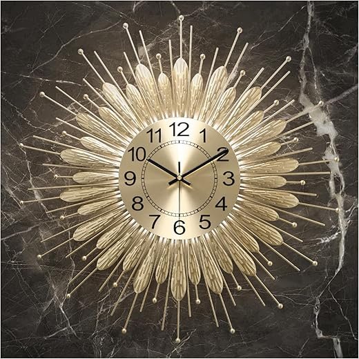 Gold Wall Clock 23 Inch Sunburst，Mid Century Decorative Wall Clocks Battery Operated Sunburst Large Modern Handmade Home Art Decor for Living Room， Corridor, Staircase, Kitchen & Thoughtful Gift