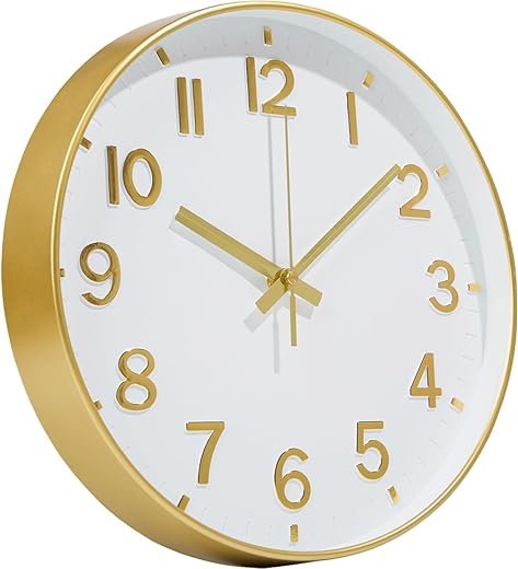 Gold Wall Clock, 8 Inch Wall Clocks Battery Operated, Round Modern Non Ticking Silent Digital Analog Small Wall Clock for Bedroom Living Room Kitchen Office Gym Classroom Outdoor Clocks