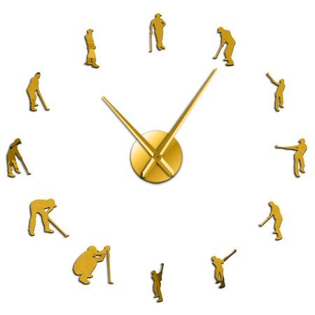Golfers Large DIY Wall Clock Golf Player Mirror Surface Wall Sticker Golf Club Hanging Watch Sports Golfing Decor Big Time Clock(Gold,37inch)