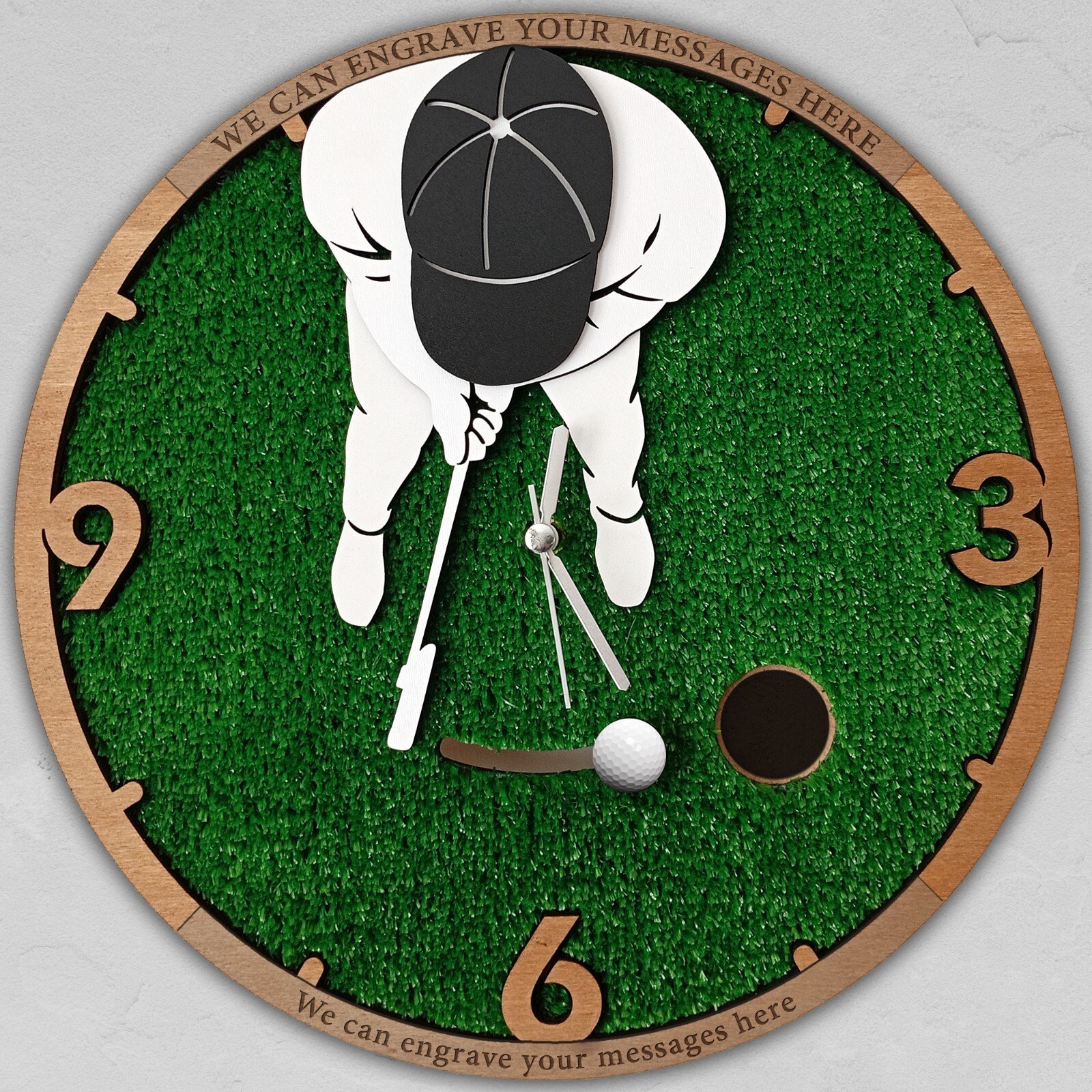 Golf Wall Clock with Golf Ball Pendulum Customizable Gift Golf Lover 20" 50 cm
