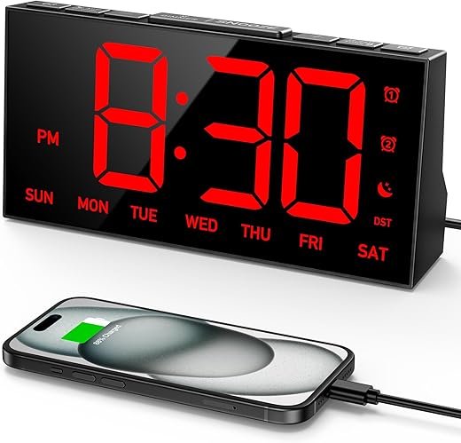 GOLOZA Digital Alarm Clocks for Bedrooms, Digital Clock with 4 Level Brightness +Off, Dual Customizable Alarms, USB Port, Power-Off Memory, Snooze, DST, 12/24H, Desk Clock for Kids Adults Elderly