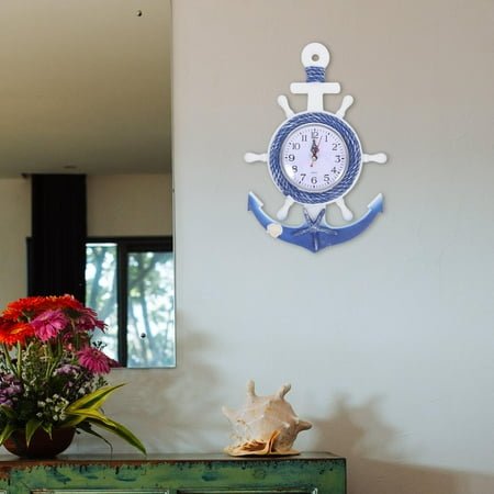GOOHOCHY Boat Anchor Wall Clock with Clear Mirror Surface for Home Decoration in Assorted Color Wooden and Plastic 8.5 inches
