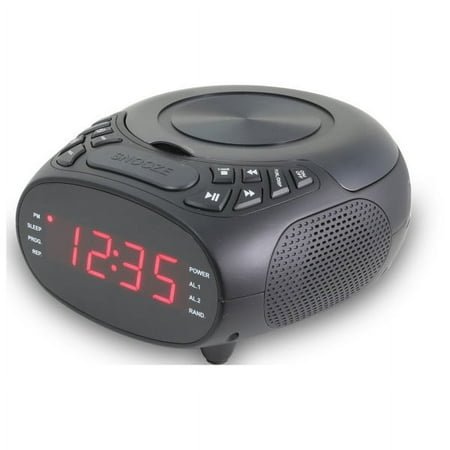 GPX CD AM/FM Dual Alarm Clock Radio with 1.2 Inch Display and Snooze Function - Black